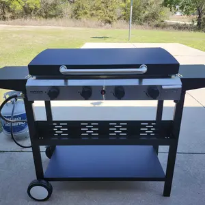 ROVSUN 2/4 Burner Portable Propane Griddle with Enameled Tray & Lid, 20000/40000 BTU Rolling Flat Top Gas Grill with Electronic Ignition, Side Shelves & Regulator for Outdoor Cooking Camping BBQ Tailgating Summervibes