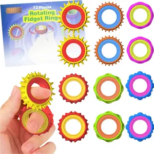 12-Piece Adjustable Sensory Fidget Ring Set, Stress Rings for Kids & Adults, Adhd Anxiety Relief Toy, Portable Desk & Travel Stress Relief Tool, Stress Relieving Accessory