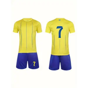Unisex #7 Yellow Striped Polyester Soccer Jersey Set - Stretch Fabric, Regular Fit, Multi-Size Sports Clothing for Youth Team & Outdoor Athletic Use