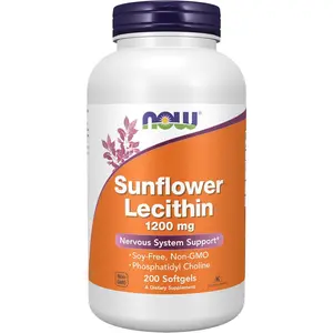 NOW Supplements Natural Dietary Sunflower Lecithin 1200 mg Softgels (200 Count) - with Phosphatidyl Choline & Essential Fatty Acids, Supports Cell Membrane, Brain Health