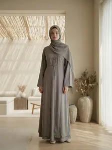 Chinese Abaya Robe Cardfigan with Inner Slip Modest Muslim Outfits Loose Abayas 2 Pieces Set Chinese Fashion