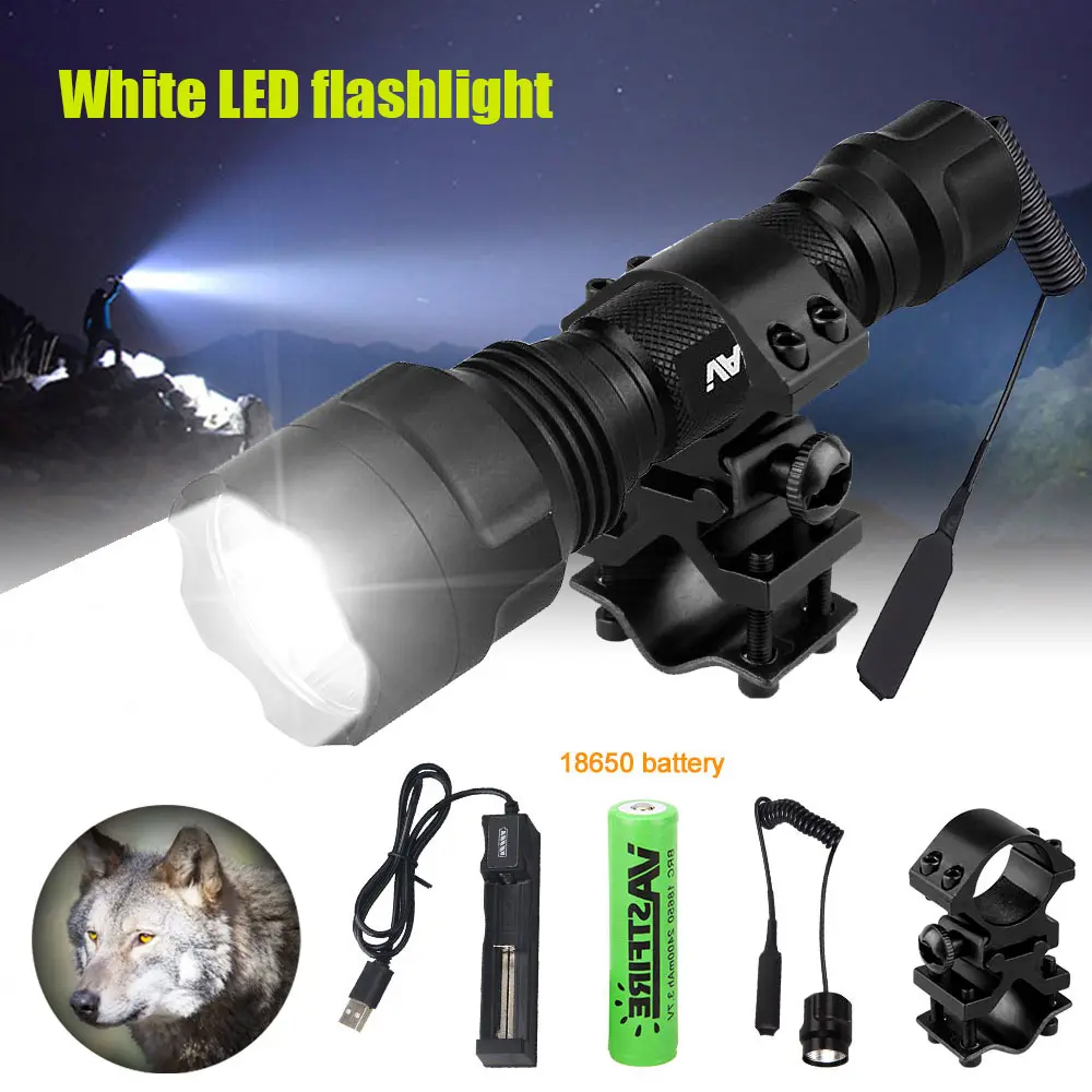 VASTFIRE Ultra Bright C8 White LED Flashlight - Aluminum Super Bright Outdoor Portable Strong Light, Dustproof Waterproof Hunting Light with Pressure Switch, Ideal for Hunting Pigs/Coyotes, Guys Gifts, Super Bright Flashlight