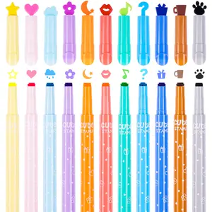 NiArt 11-Pack Cute Candy Color Highlighters with Mini Stamper Tips for Coloring, Drawing,Journaling - Creative School Classroom Self-Inking Stationery