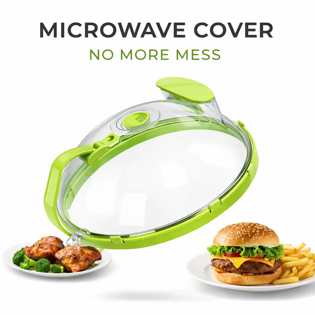 Microwave Splatter Cover with Water Steamer, 10 Inch Clear Food Plate Lid, Mess Free Heating, Steam Vent Design for Microwave Oven Kitchen Use