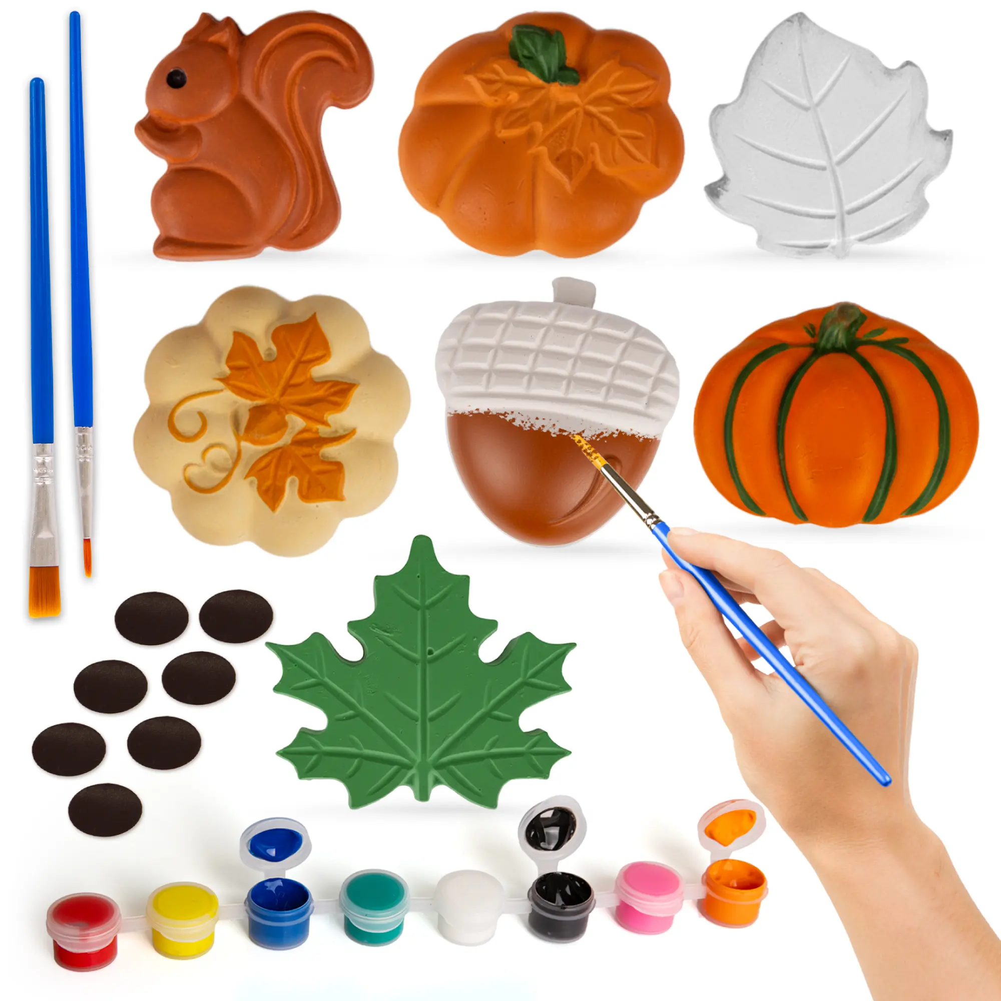 ArtCreativity Unisex Thanksgiving Easy-to-Paint Ceramic Painting Craft Kit - 7 Pack, 6 Ceramic Figures, 8 Paints, 2 Paintbrushes, 6 Adhesive Magnets, Vibrant Kids' Learning Art, Fall DIY Activity for 3-8 Toddlers (Educational Arts & Crafts Toys), Art For