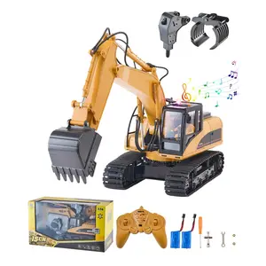 VEVOR Remote Control Excavator Toy, 15 Channel, 3 in 1 Remote Control Digger with Metal Shovel, 1: 14 Scale RC Excavator with Light Sound, Full Functional Construction Vehicles for Kids, 2 Batteries