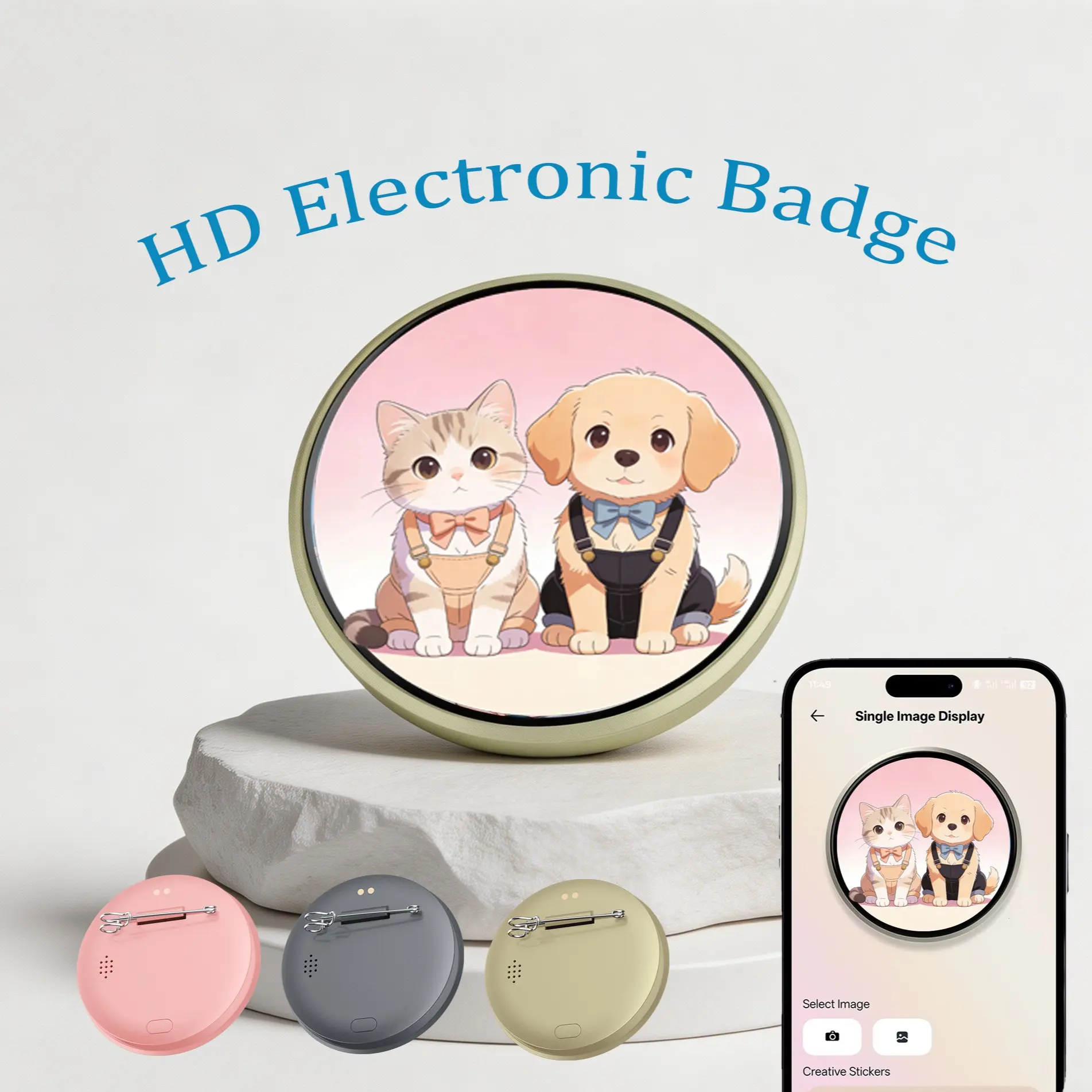 Digital Name Electronic Badge for Fans, Supports Image/video Slideshow Via APP, Offline Bluetooth-compatible Sharing, Perfect for Anime Expo, Star-Chasing Events, Smart Digital Badge
