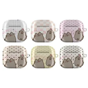 Pusheen Cat Meow AirPods Case, Kawaii Grey Kitty Heart Graphic Protective Cover for AirPods Gen 1, 2, 3, 4, AirPods Pro 1, 2, 3 Adorable Gift for Girls Women