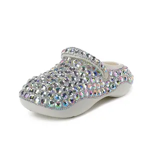 FoamFam Party to Vacation Sparkle Clogs  Full Rhinestone Platform Thick Sole Light Luxury Bling Bedazzled Shoes for Women  Handmade Custom Crystal Clogs for Everyday Glam Outdoor