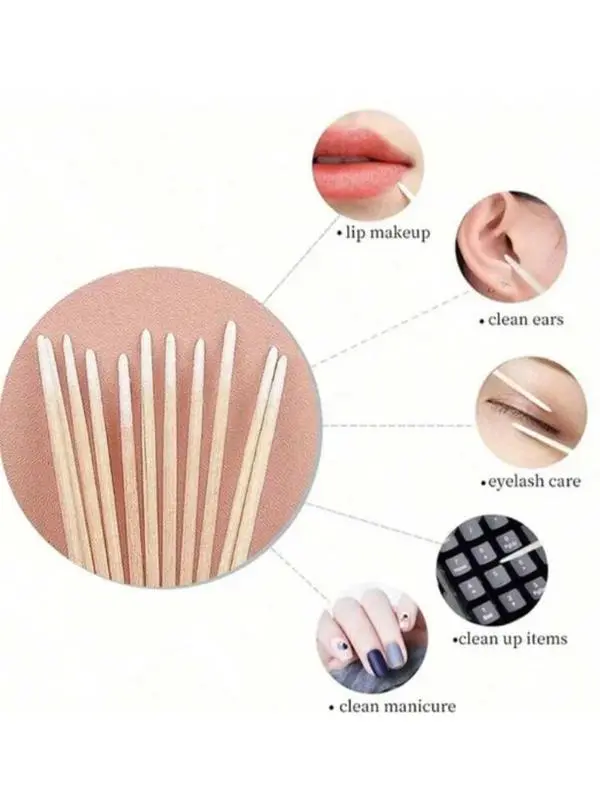 100pcs Double-Tip Wooden Cosmetics Swabs, Dual-Headed for Lash Care & Precise Beauty Use, Soft Pink for Nail Art & Back-to-School Supplies (Home Care Cleaning Tools)