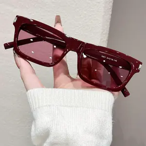Thick Square Sunglasses Burgundy Frame Pink Lens Fashion Sun Glasses for Women Men