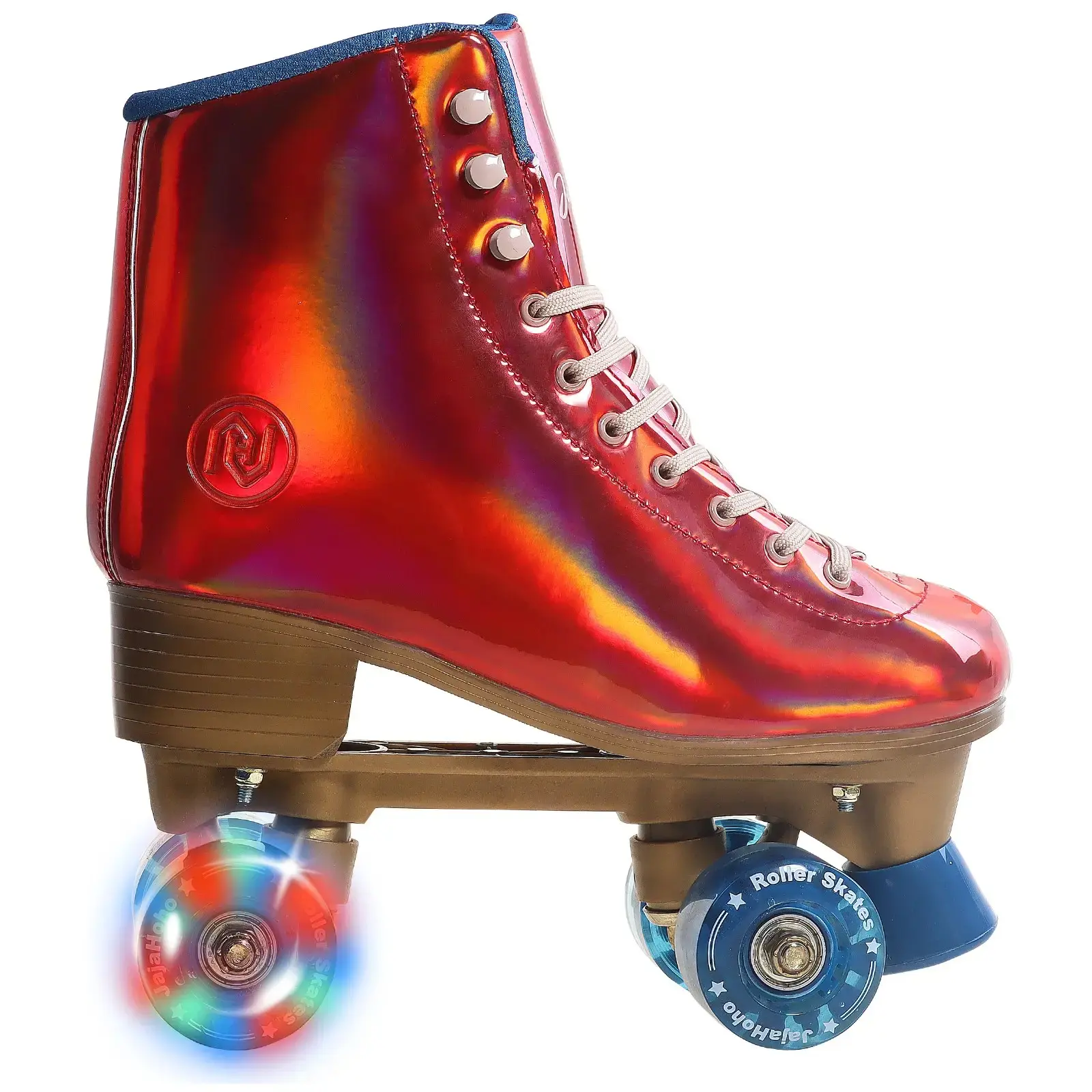 Roller Skates for Women, Holographic High Top Classic Rollerskates, Shiny Double-Row Blue Light Up Flashing Four Wheels Quad Skates for Girls Indoor & Outdoor