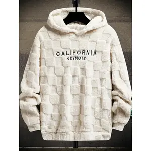 Viral TikTok Men's California Keynote Embroidered Pullover Hoodie, Fuzzy Warm Lining, Oversized Drop Shoulder, Relaxed Fit Stretch Sweatshirt, Machine Washable Cozy Casual Top for Fall Cold Days, Christmas Embroidery Streetwear  Menswear Menswear