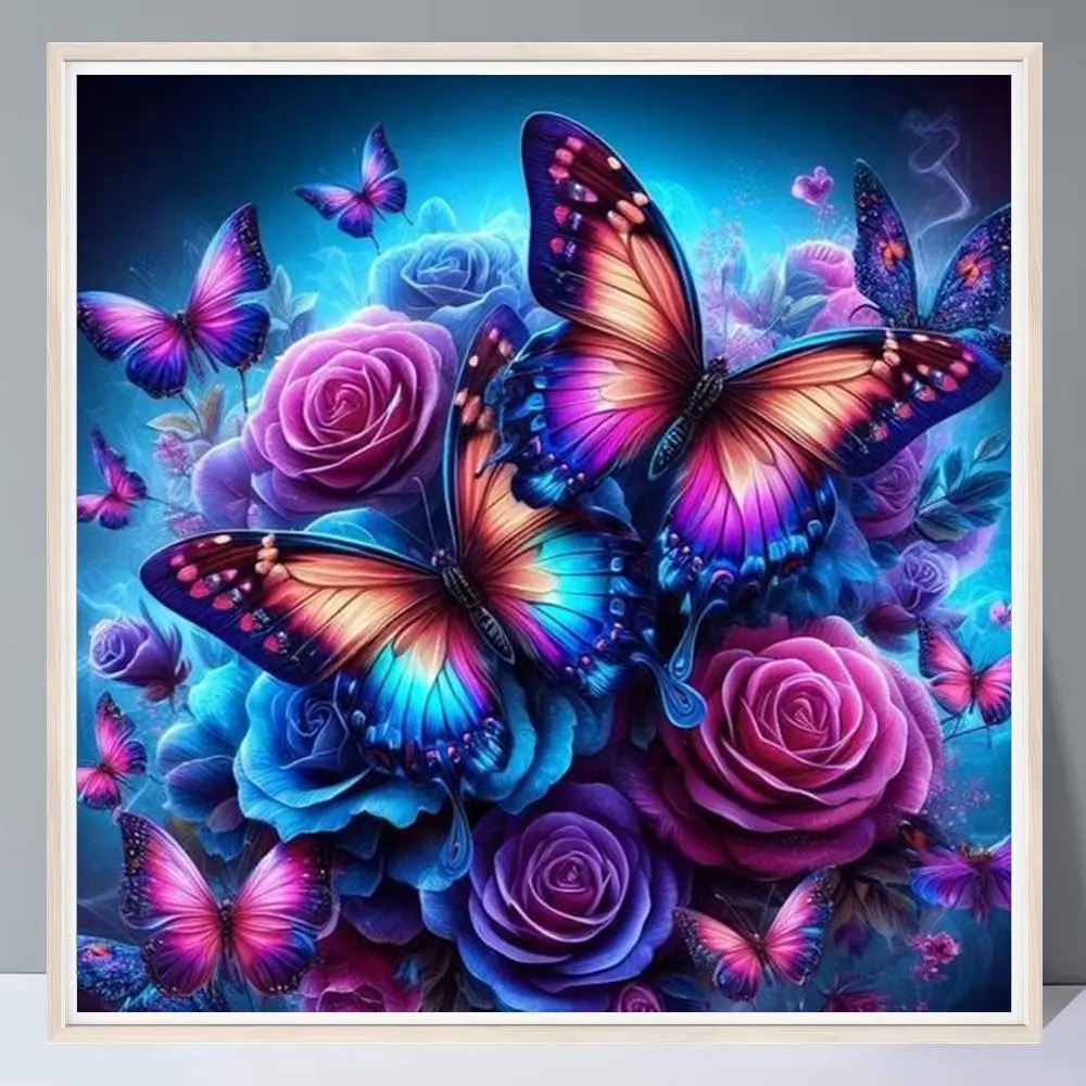 Butterfly Pattern DIY Diamond Arts Colorful Handicraft Painting Kit without Frame, DIY 5D Diamond Arts Colorful Painting Kit, Wall Art Decor for Home Living Room Bedroom, Diamond Art Tools