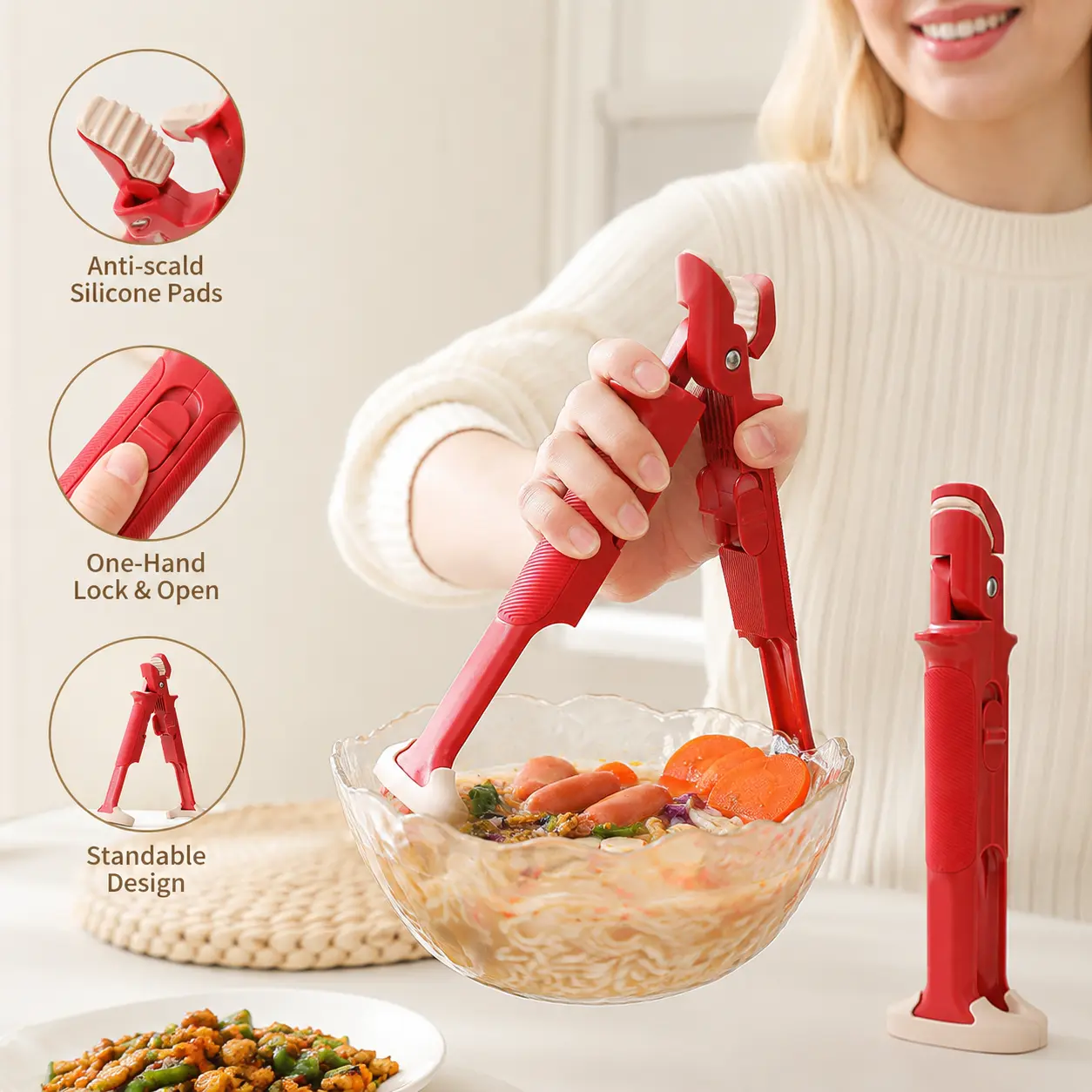 1 Piece, Kitchen Anti-scald Clip, Non-slip Textured Handle, Slip Lock Design, for Gripping Hot Bowls Plates and Cookware in Daily Home Kitchen