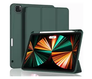 iPad Pro 12.9 Inch Case 2022/2021/2020(6th/5th/4th Gen) with Pencil Holder,Smart Case [Support Touch ID and Auto Wake/Sleep] with Auto 2nd Gen Pencil Charging (Midnight Green)