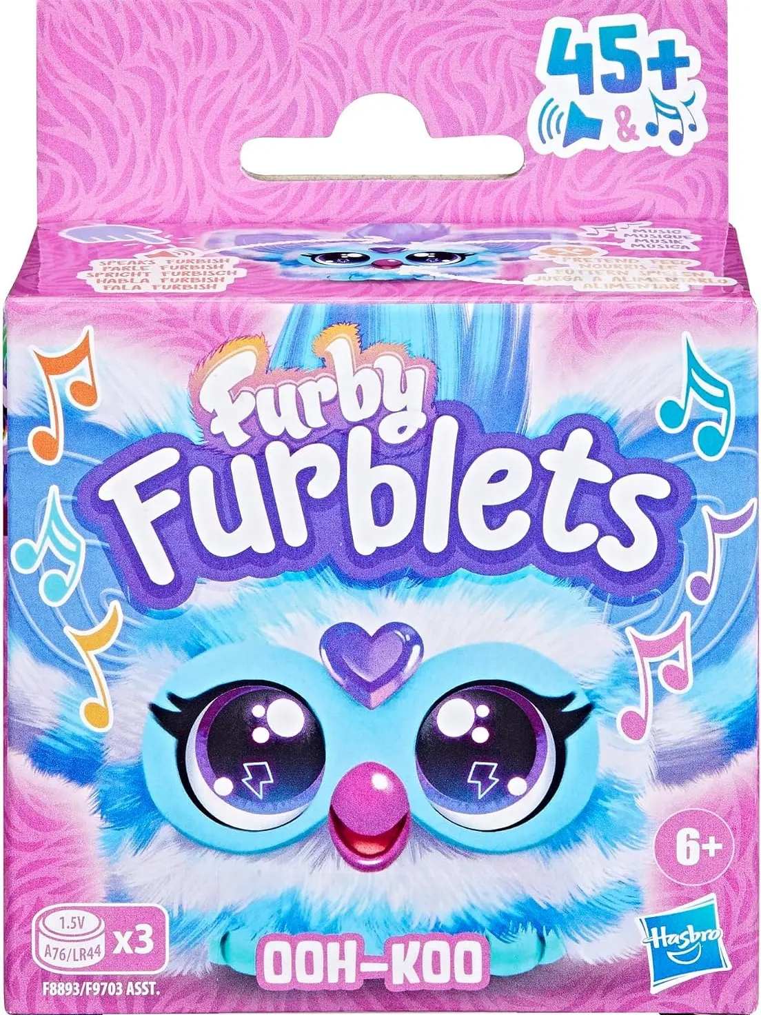 Furby Furblets Ooh-Koo Mini Friend, Rock Music, Speaks Only Furbish, Electronic Plush Toys for Girls & Boys, Interactive Pets, Blue & White, Ages 6+