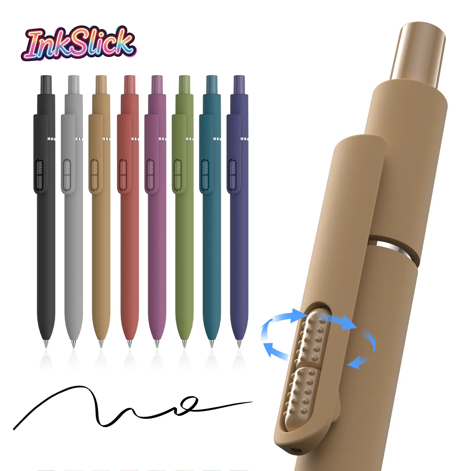 INKSLICK 8 Pack Vintage Color Ballpoint Pens, 1.0mm Medium Point Retractable Fidget Pens, Ultra Smooth Writing with Comfortable Grip, Aesthetic Cute Pens for School Office Home, Ideal for Adults, Students, Men & Women,back to school,back to school haul