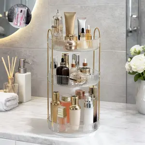 1  PCS 360 Rotating Makeup Organizer for Vanity,2 or 3 Tier Large Capacity Skincare Organizers,Bathroom Counter Organizer, transparent Spinning Perfume Organizer & Vanity Organizer Storage
