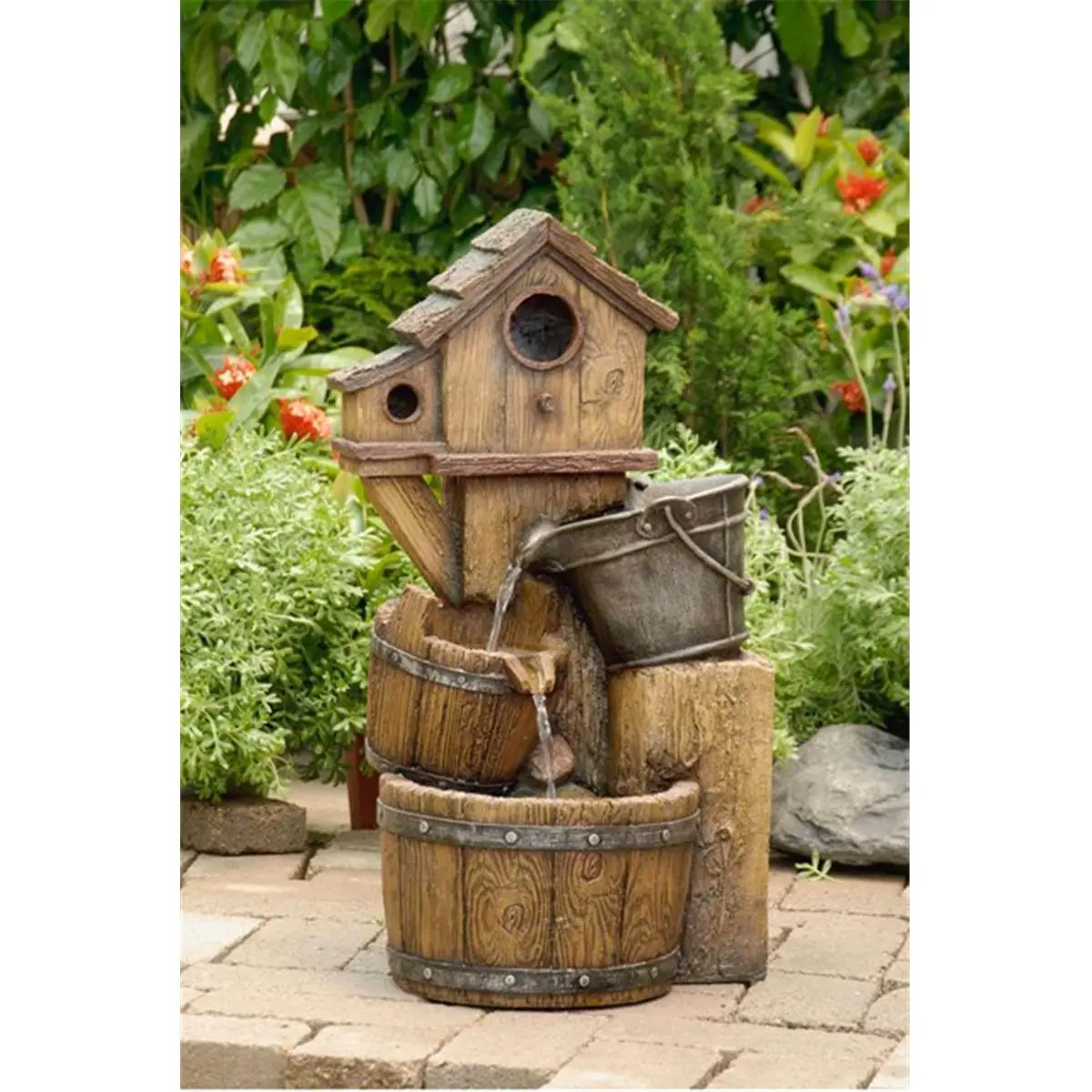 212 MAIN Multi-Level Garden Water Fountain, 14x12.2x25.8 in Outdoor Garden Decor, with Bird House Feature, No Light, Gifts for Him