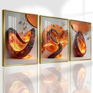 3 Counts Aluminum Alloy Framed Painting, Abstract Lava Flame Sculpture Pictures, Home Decoration For Living Room, Bedroom, Office, Restaurant, Hallway Wall Decor, Odorless Print Artwork, Luxury Perfect Gift For Friends And Family
