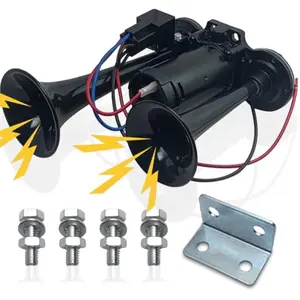 12V 600DB Air Horn Dual Trumpets, Super Loud Truck Train Horns Kit with Air Compressor for 12V SUV Motorcycle Trucks Pickup Lorries Trains Cars Boatsblack