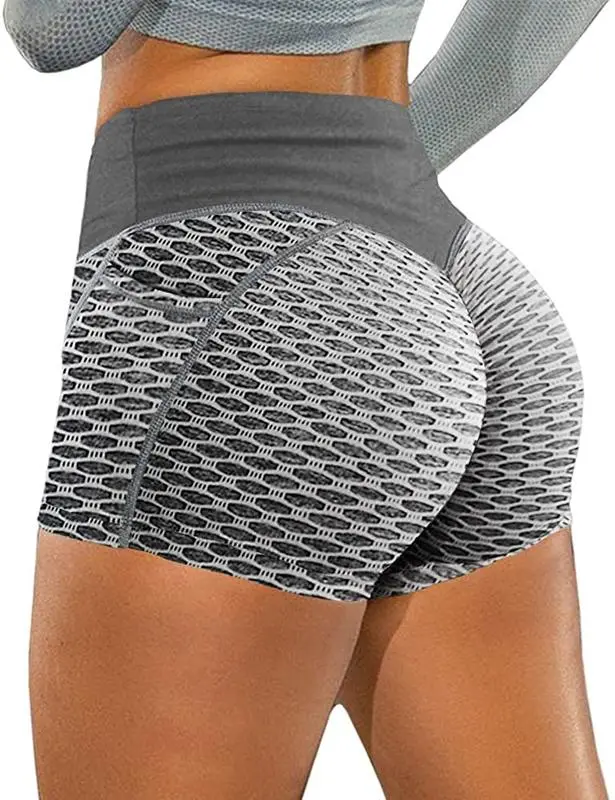 Women's High-Waist Honeycomb Scrunch Butt-Lifting Activewear Shorts - Stretchy, Quick-Dry, Breathable Poly Spandex for Gym Workout, Athletic Yoga, Running, Gym Workout Shorts
