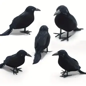 Lifelike Raven Set, Vintage Style Artificial Feather Decor Props, Realistic Plastic Crows for Halloween Party Indoor Decoration, Decorative Hanging Ornaments