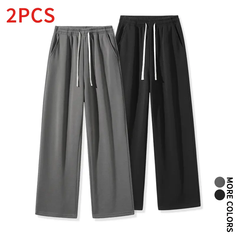 2‑Pack Unisex Straight Sweatpants Relaxed Fit Elastic Waist Trousers for Back to School Casual Street Look