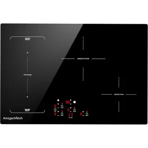 30 Inch Induction Cooktop - 4 Burner Built-In Electric Stove with Bridge-SYNC Booster Timer & Child Lock| 9000W 220-240V Hardwired, Black Glass Top SK002-304BI