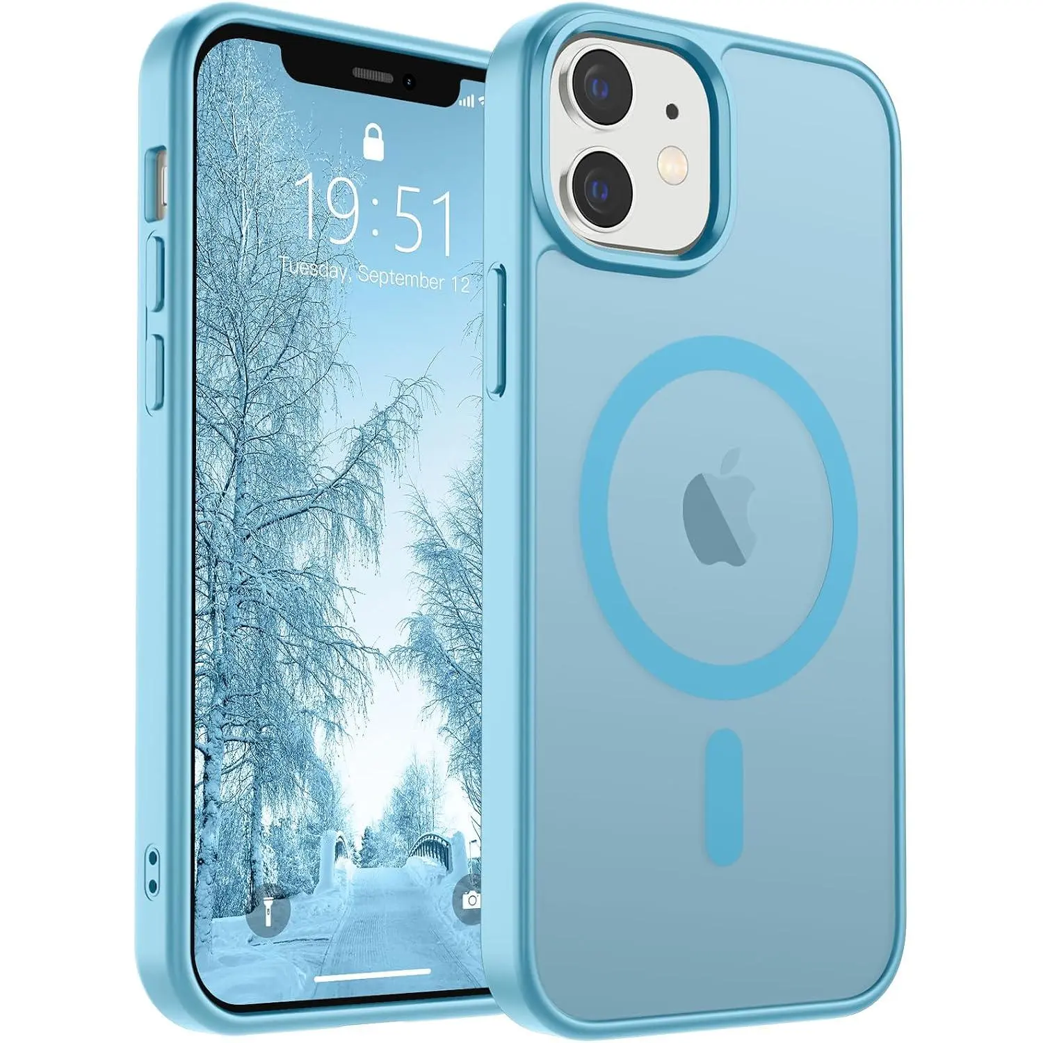 SUPFINE Magnetic for iPhone 12 Mini Case & iPhone 13 Mini Case (Compatible with MagSafe) (Military Grade Drop Protection) Slim Translucent Matte Shockproof Phone Cover,Light Blue