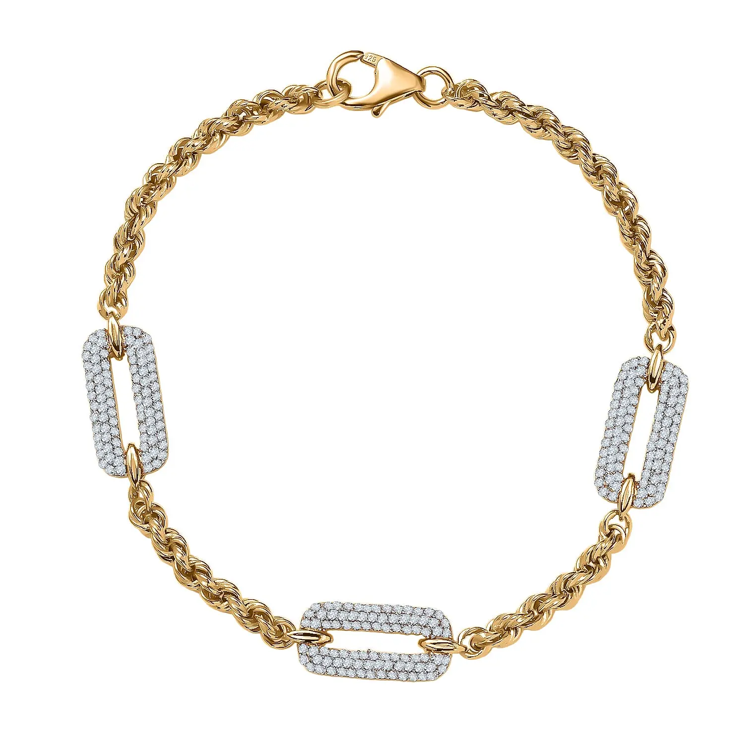 Luxuriant Lab Grown Diamond G-H SI 1.00 ctw Infinity Rope Bracelet in 18K Vermeil Yellow Gold Over Sterling Silver (7.25 In)