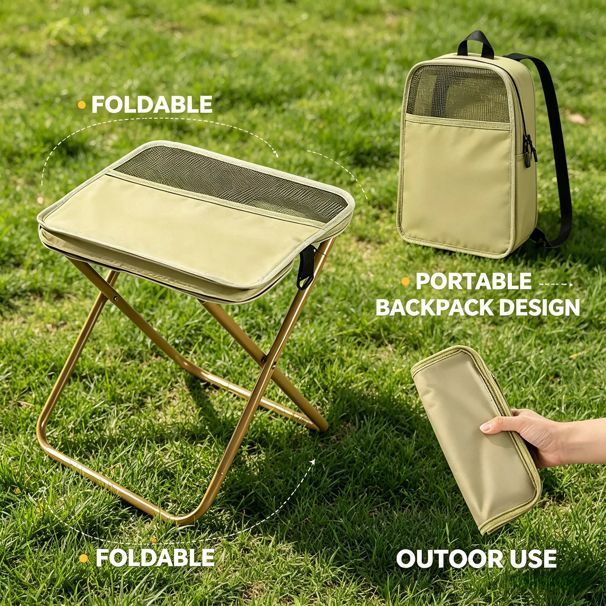 [Summer's first choice】 Camdoor Sports FoldingChair, fanatic outdoors, Upgraded ShoulderStrap Folding Stool, Ultra-lightweight, weighingonly 1.5 lbs, Portable Outdoor Camping Chair withSide Bags and Shoulder Straps, Maximum WeightCapacity 400 lbs,
