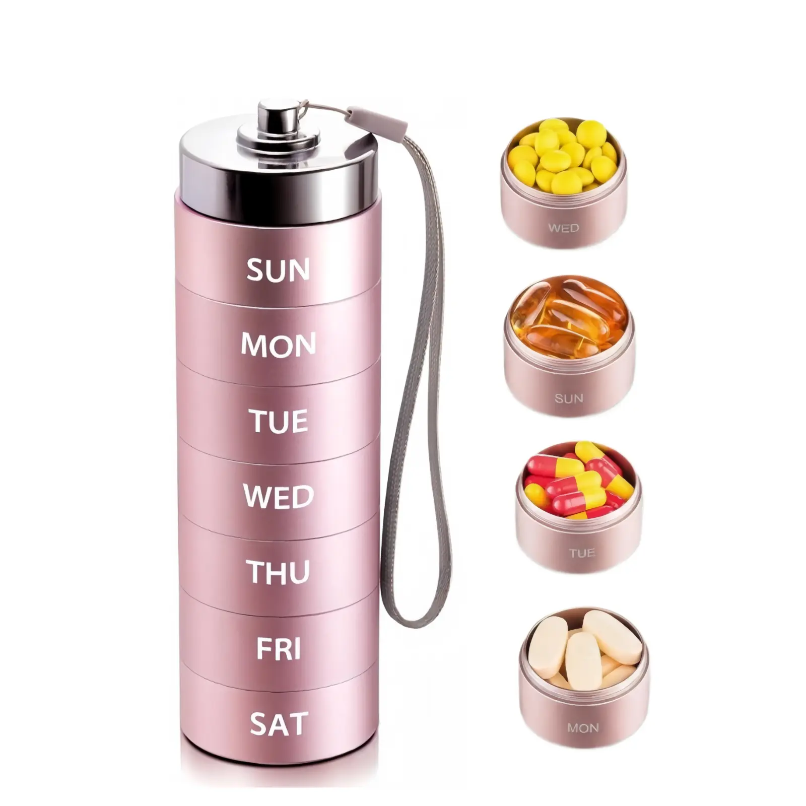 2026 Version Metal Travel Pill Organizer Daily Vitamin Organizer Portable 7-Day Vitamin Organizer Stackable Waterproof Moisture Proof Large Pill Container, Daily Medicine Organizer forVitamin, Fish Oil, Supplement Healthcare Aid