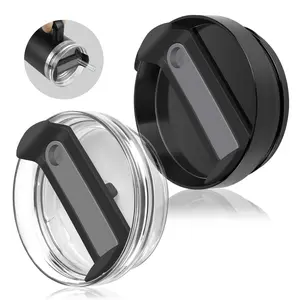 2Pcs 40 OZ Tumbler Lid Compatible with Stanley Cup, Durable Replacement Lids for Stanle Adventure Quencher Travel Tumbler 40 OZ, Spill-Proof Tumbler Cover (Black + Black Transparent) Drinkware Silicone