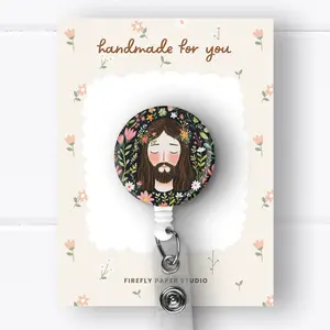 Jesus Badge Reel, Retractable Badge Reel w/ Alligator Swivel Clip