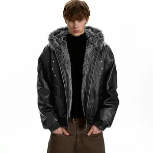 Inflation Unisex Boxy Croped Faux Leather Plush Structural Rivet Jacket | High-Street Fashion Niche Design Street wear