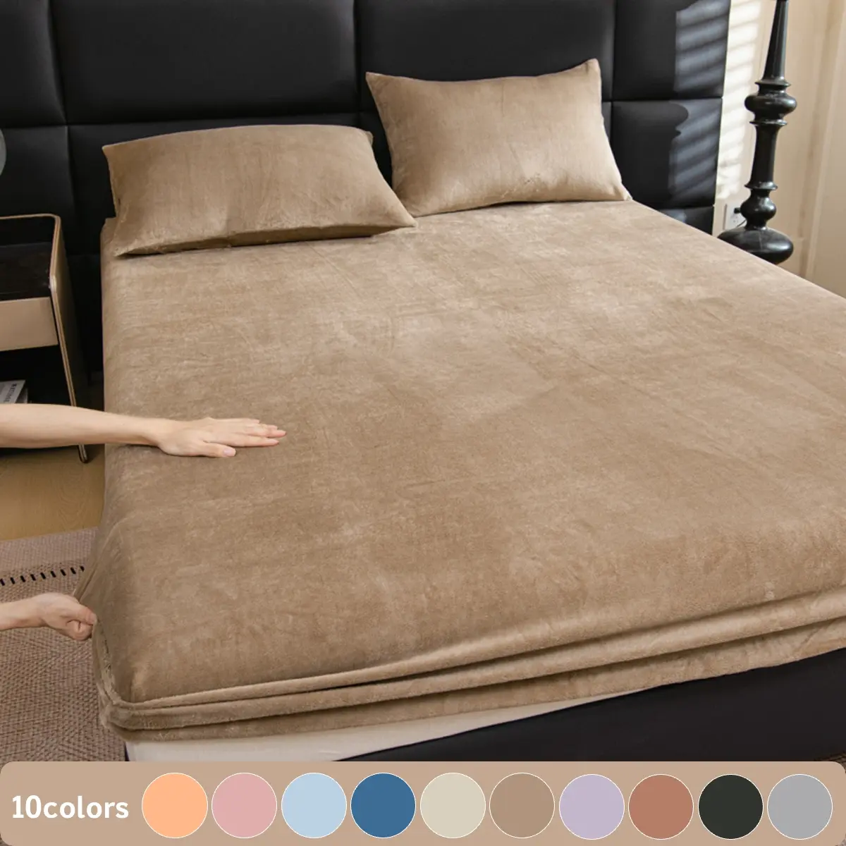 Luxurious Solid Color Velvet Mattress Protector Set, Includes 1 Fitted Sheet & 2 Pillowcases, Deep Pocket Design, Soft Quiet Breathable, Luxurious Beddings, Polyester Bedding