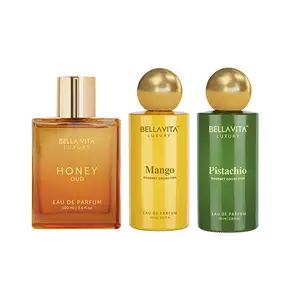 Sugar Rush by BellaVita Luxury | 3x100 ml Perfume Set | Honey Oud, Mango & Pistachio | Luxury Unisex Perfume for Men & Women | Long Lasting Eau De Parfum with Patchouli, Vanilla,Bergamot,Fruity, Floral, Sweet & Woody Notes | Vegan & Cruelty Free Fragrance