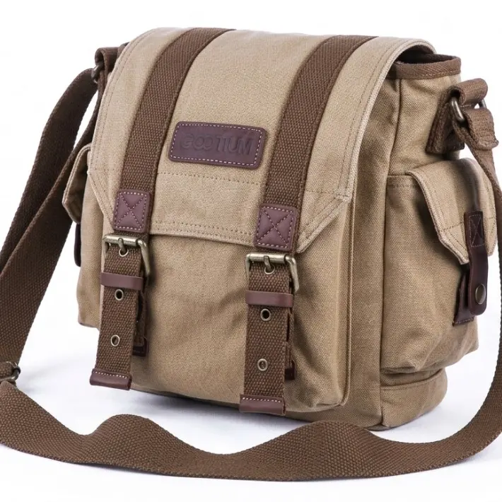 GOOTIUM Men's Retro Plain Adjustable Crossbody Sling Bag - Sleek Minimalist Lightweight Vintage Messenger Satchel with Zip Closure, Brass Accents, Ideal for Casual Daily Carry