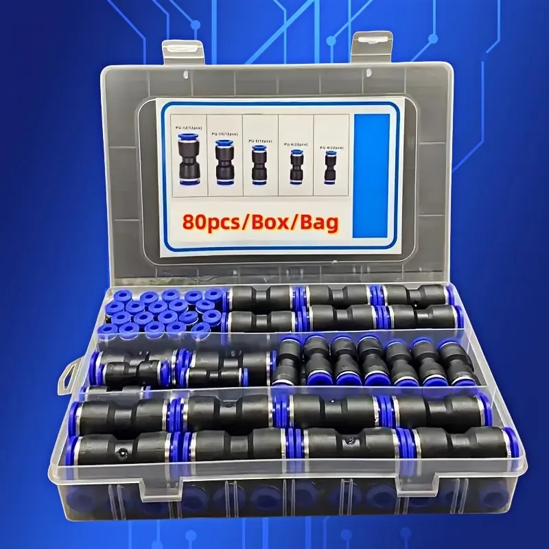 80 pcs Quick-Connect Air Hose Fittings, Hose Connectors, Leakproof Hose Adapter, Quick Couplers, Couplings for 4/6/8/10/12mm Tubes, Universal Thread, Leak-Proof, Versatile Easy Installation for Air Pipes