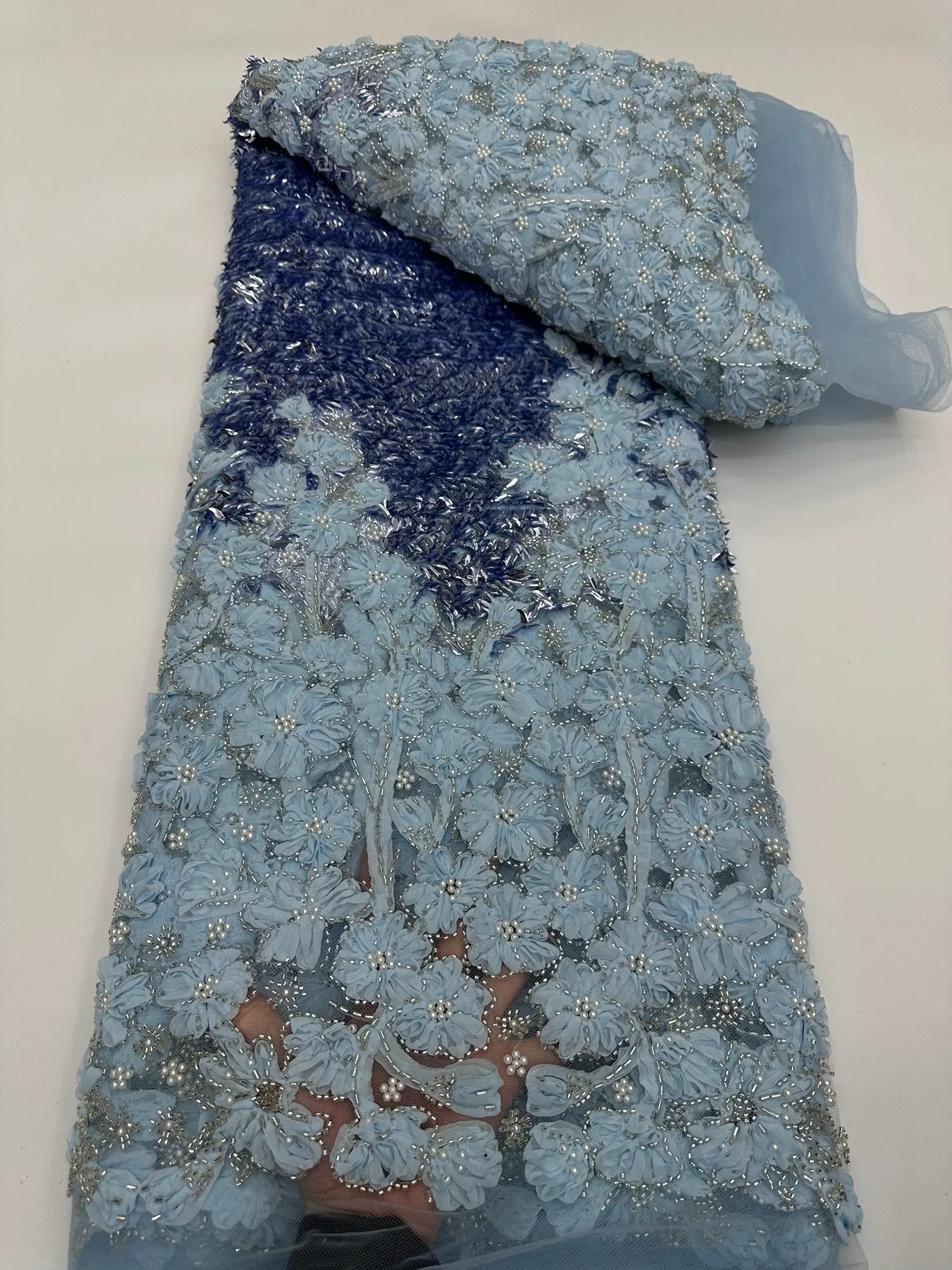 Beaded Lace Fabric (Two-T Blue)