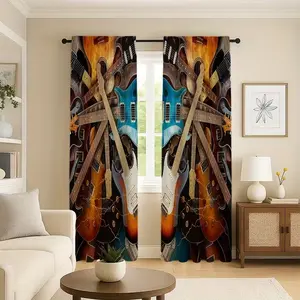 Electric Guitar Design Curtains Set, Semi-Opaque Polyester Fabric, Modern Home Decor for Living Room & Bedroom