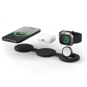 Satechi OntheGo™ 3 in 1 Wireless Charger, Qi2 Portable Charger with 15W Fast Charging for iPhone 17 to 12 Series, 5W for Apple Watch, and 5W for AirPods, Magnetic Travel Charging Station