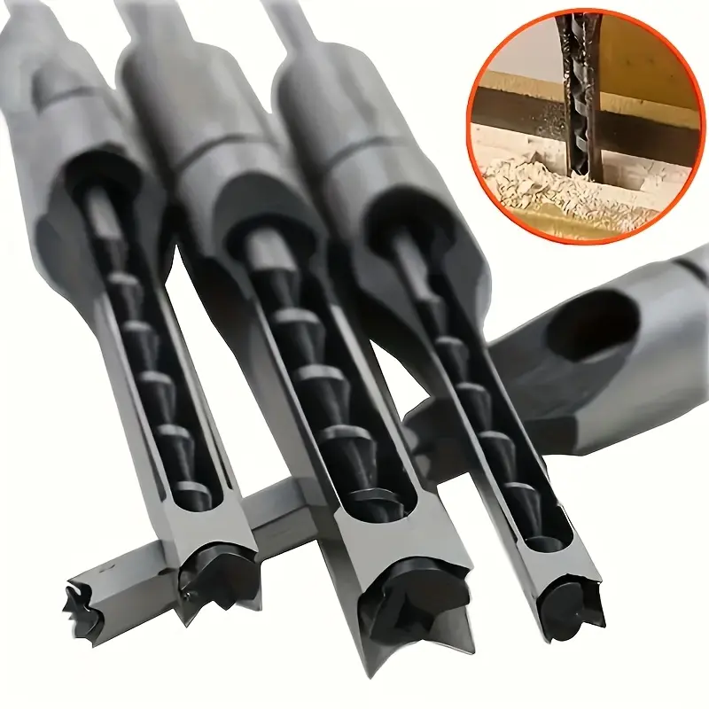 Woodworking Tool Set with Spiral Square Hole Drill, Chisel Extension Saw, Tool Accessories - For Groove Cutting, Woodworking Tasks, Creating Square/Rectangular Grooves in DIY Furniture Projects (Home Supplies), Spiral Drill Bit