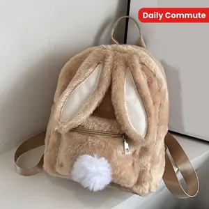 Cute Plush Rabbit Backpack with Adjustable Straps - Soft, Skin-Friendly Polyester, Large Capacity for Women & Teen Girls - Perfect for Daily Commute