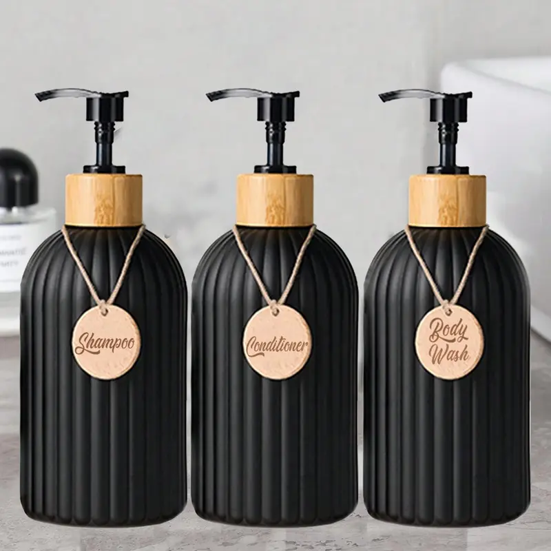 500ml Empty Refillable Shampoo Bottle, 3 Counts Portable Press Type Shampoo Dispenser Bottle, Bathroom Shower Gel Bottle for Home Travel, Shampoo Conditioner Dispenser, Soap Dispenser, Toiletries Dispenser, Liquid Dispenser