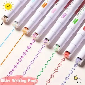 6pcs Dual Tip Contour Marking Pen Set, Curved Pens, Dual Tip Markers, Fast Drying Highlighters, Multicolor Writing Pens, Professional Art Use