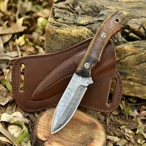 Custom Handmade Damascus Steel Hunting Knife with Leather Sheath, Full Tang – Fixed Blade Premium Outdoor Camping 9 Inches Knife, Razor Sharp Blade Professional Damascus Steel Hunting & Camping Knife