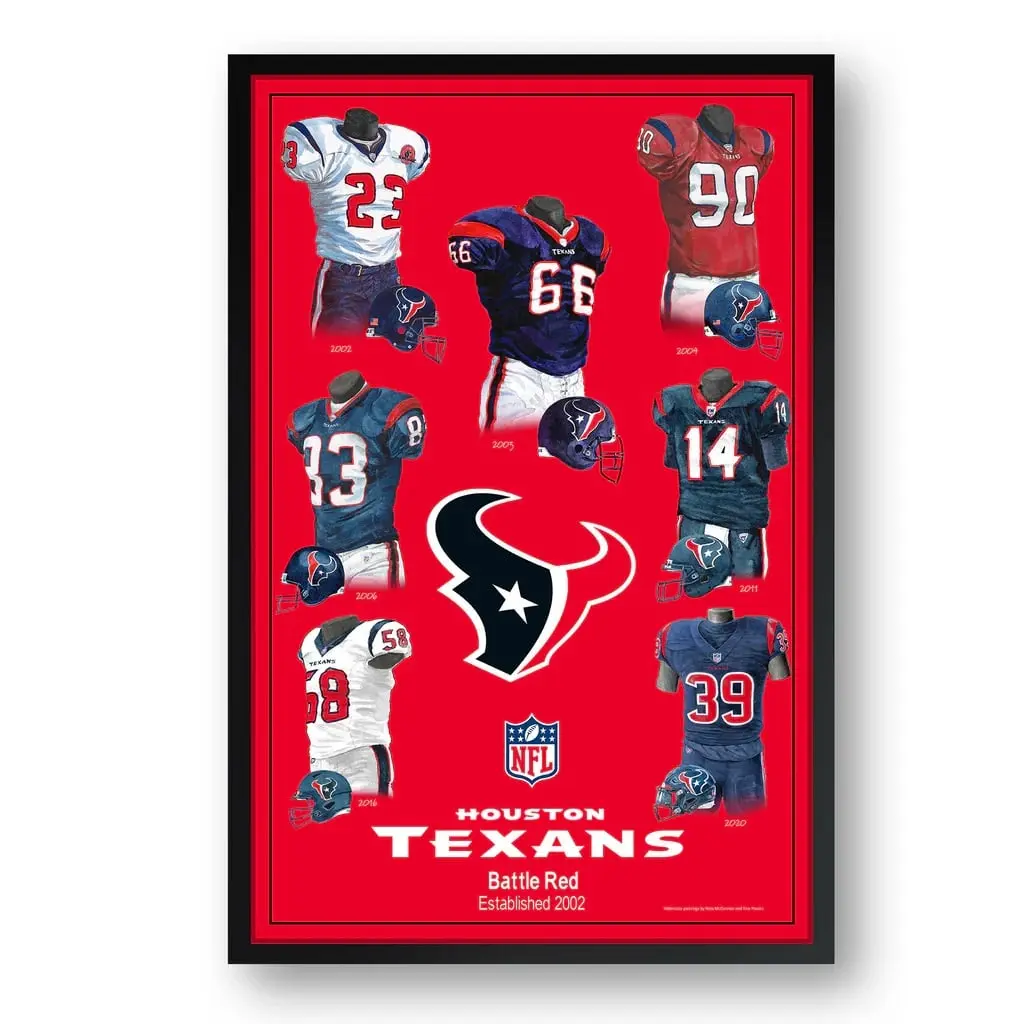 Sporticulture 4033143603 10x13 in. Houston Texans Uniform Heritage Framed Print - Home Decor, Fan-Focused Gift